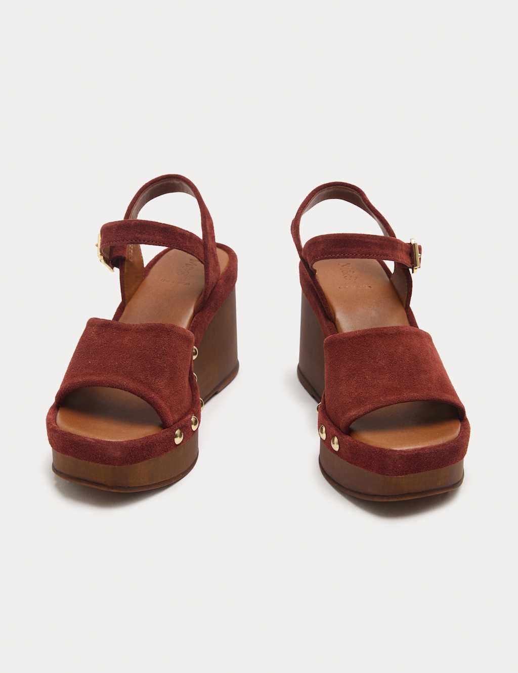 M&S Women's Suede Studded Wedge Open Toe Clog - 4 - Rust