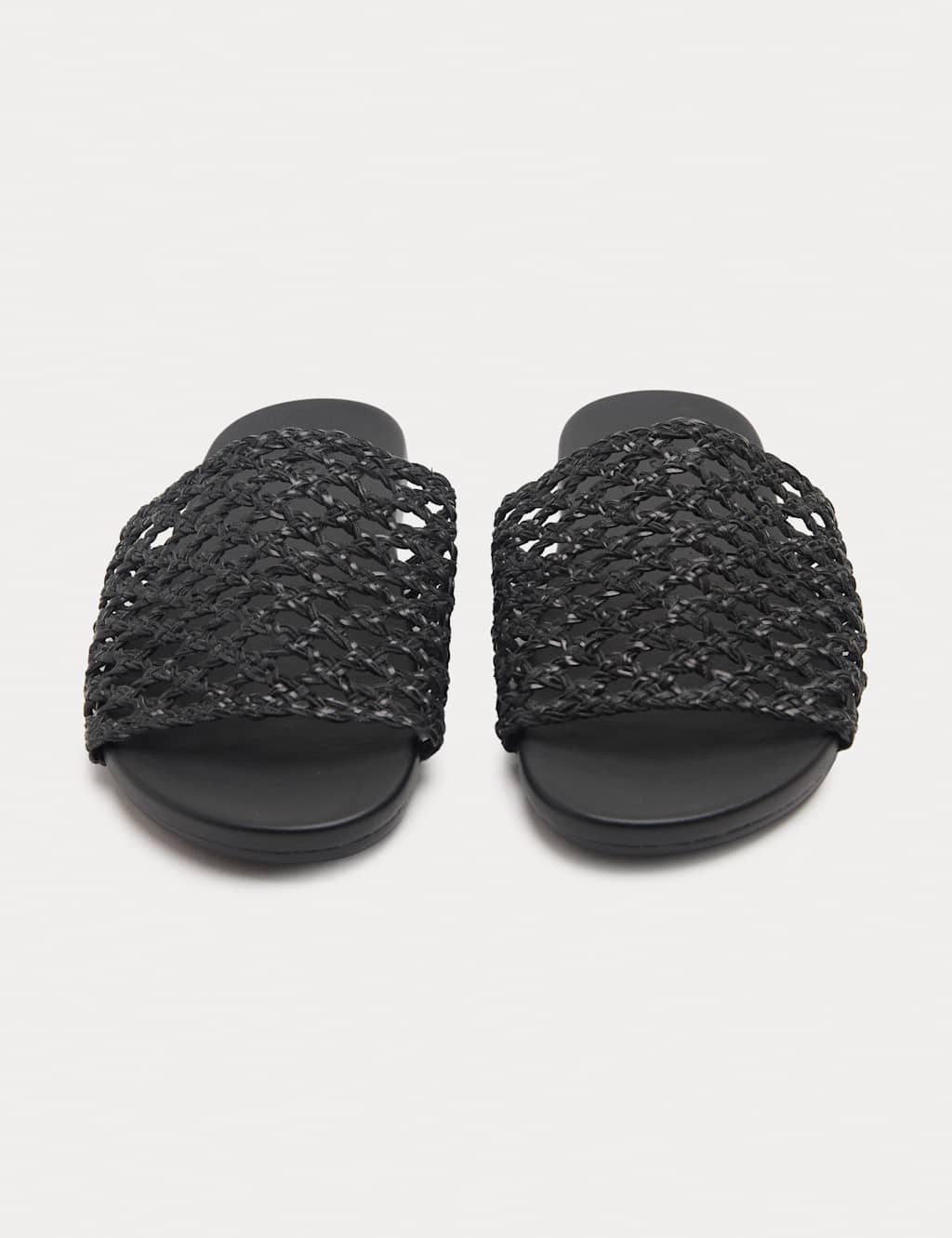 M&S Women's Leather Woven Flat Mules - 3 - Black