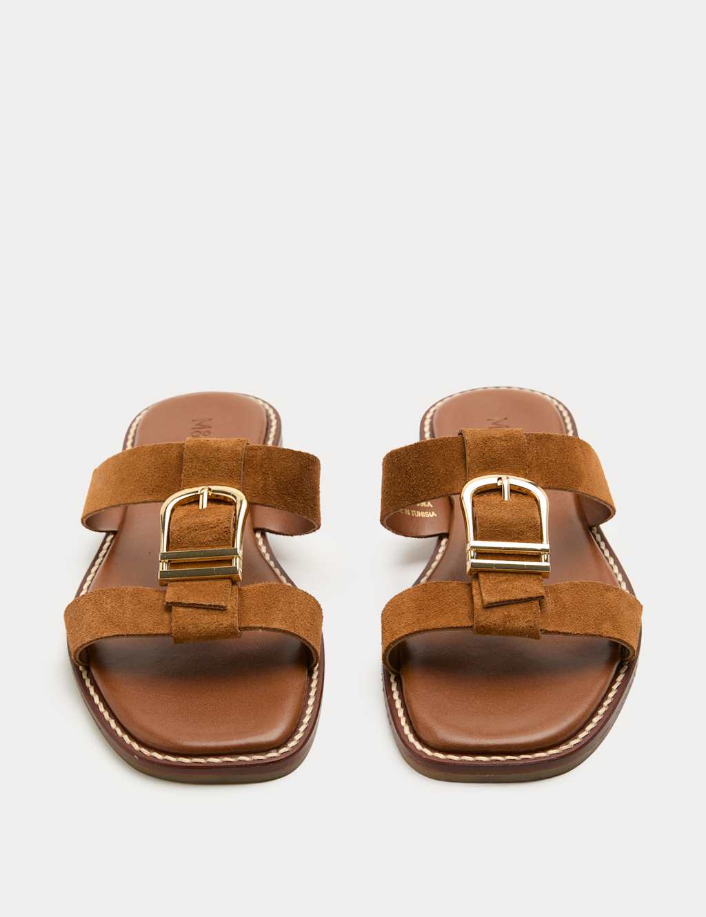 M&S Women's Suede Buckle Flat Mule Sandals - 5 - Tan