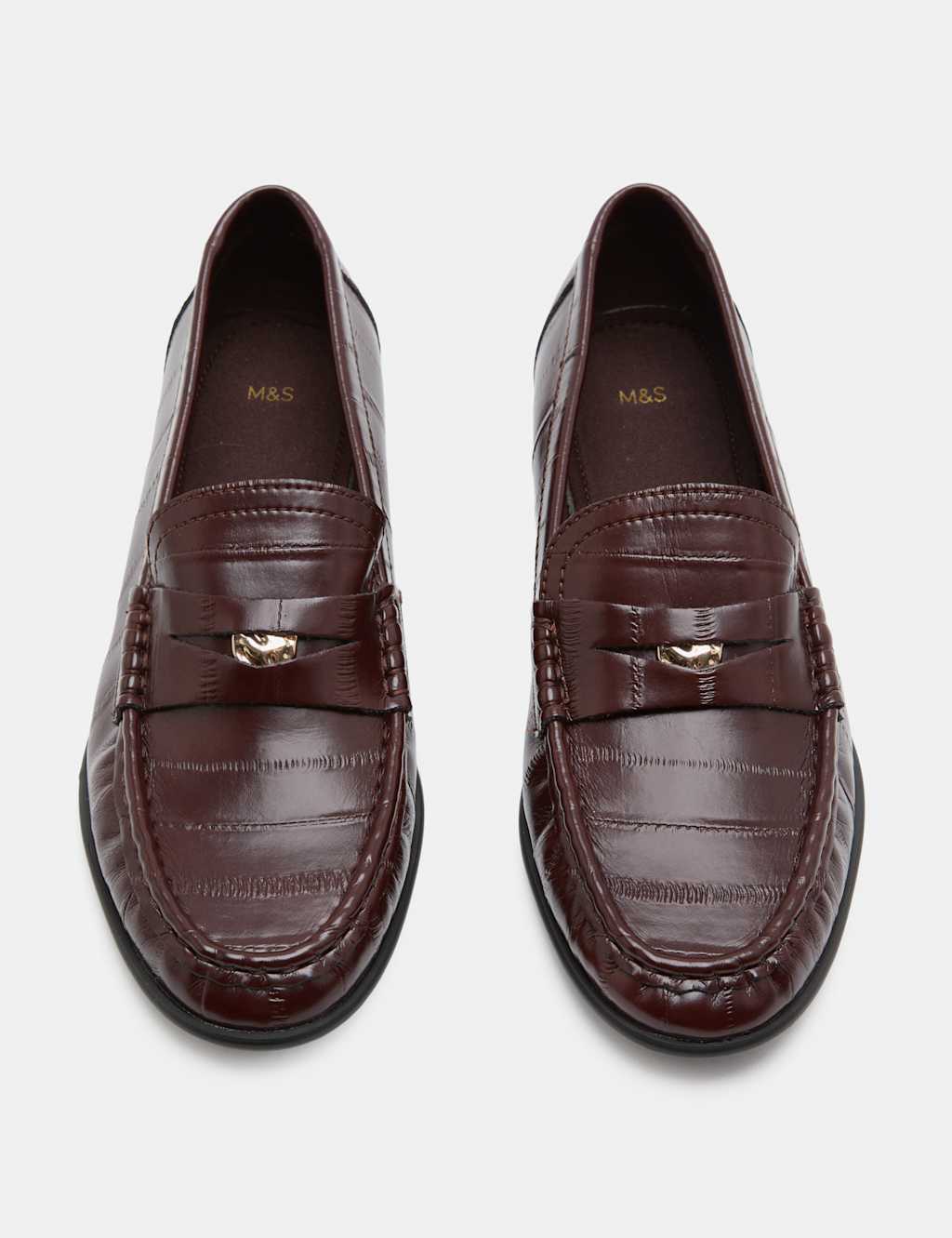 M&S Women's Croc Penny Flat Loafers - 8 - Burgundy