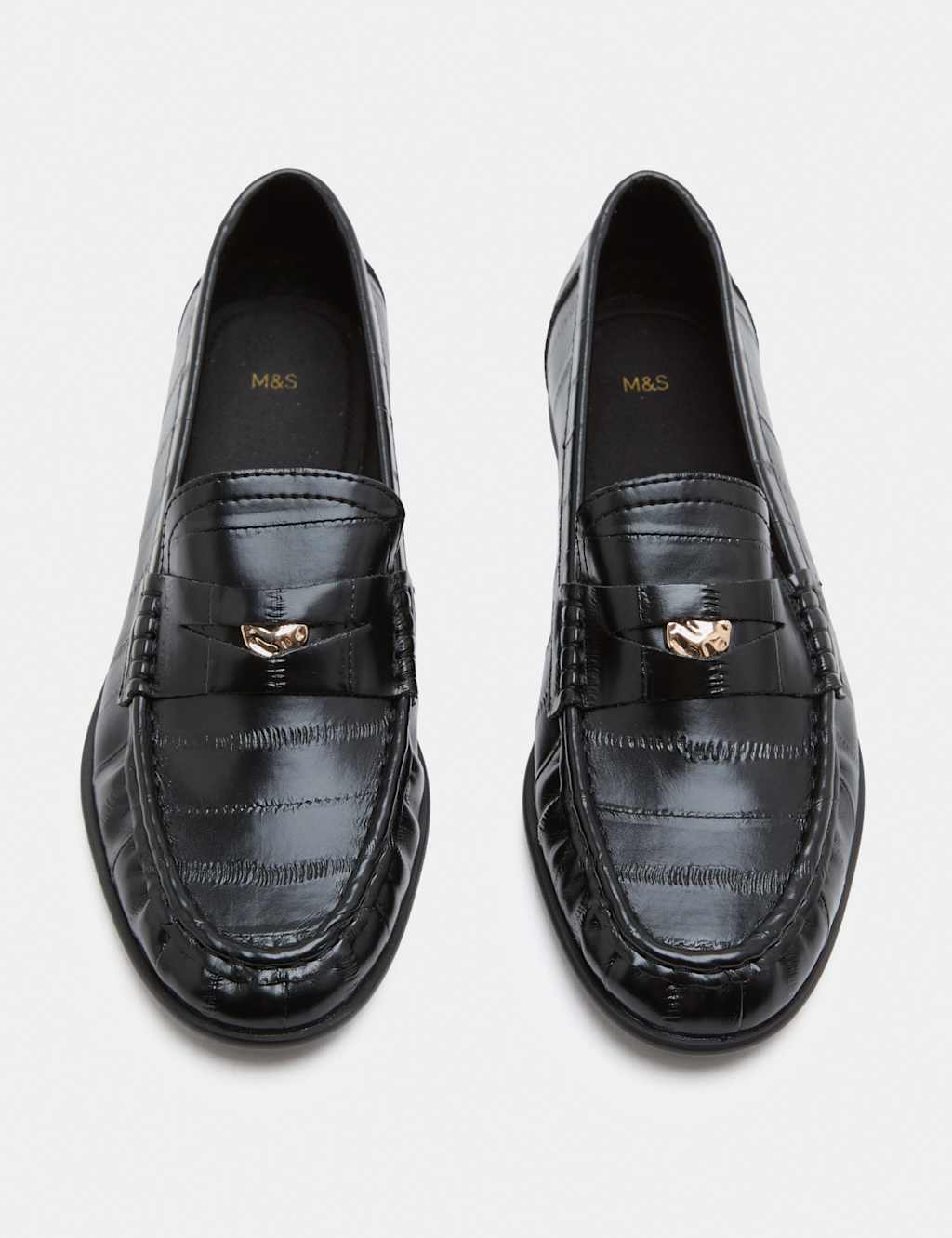 M&S Women's Croc Penny Flat Loafers - 5 - Black