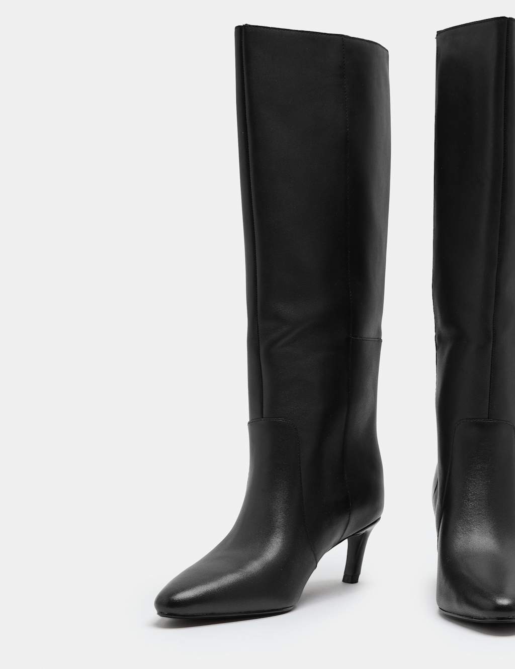 M&S Women's Leather Kitten Heel Knee High Boots - 3 - Black