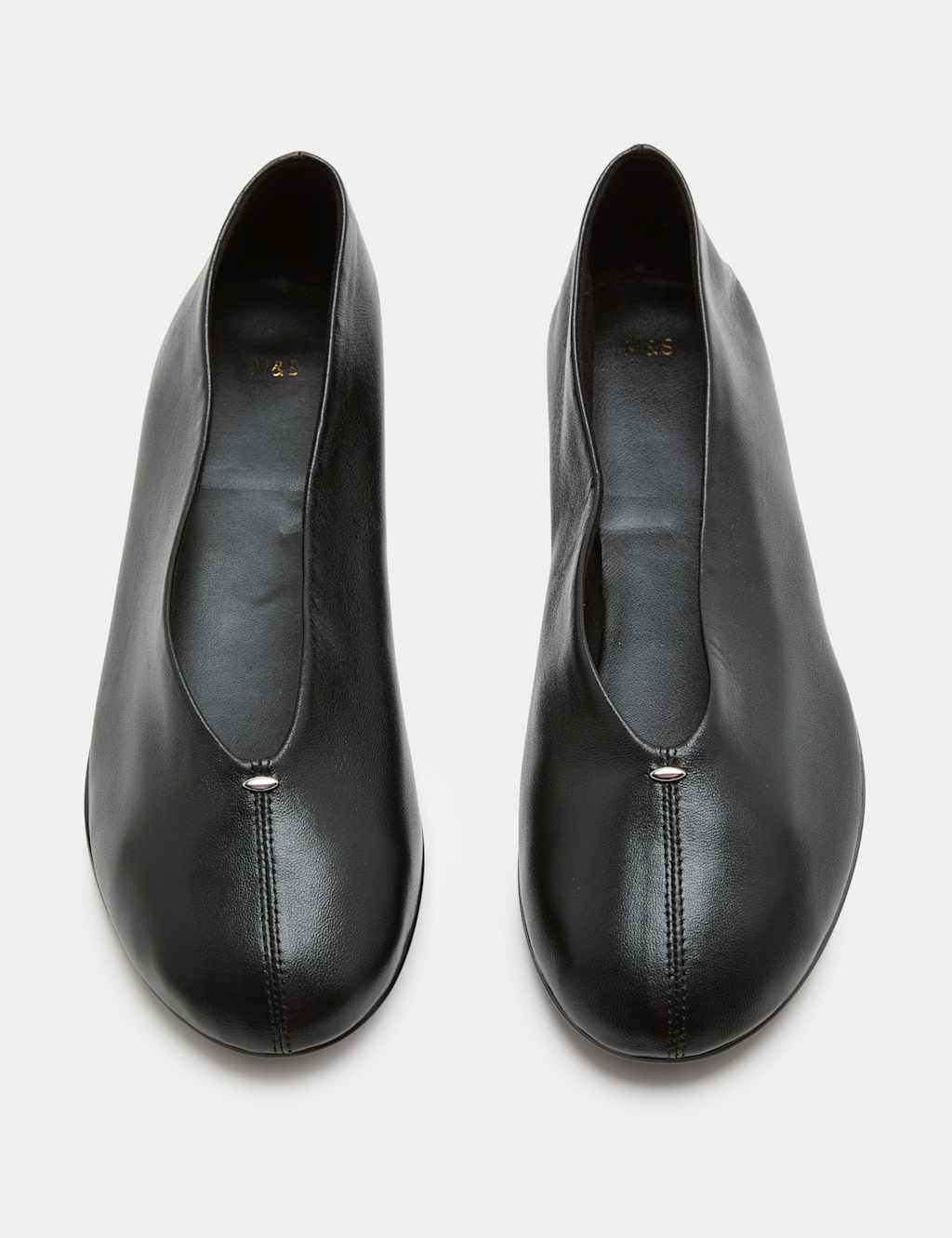 M&S Women's Leather Metallic Round Toe Ballet Pumps - 7 - Black