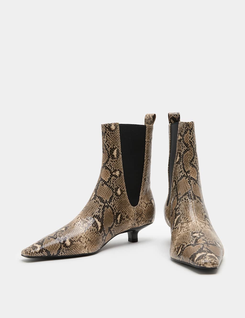 M&S Women's Chelsea Snake Print Kitten Heel Boots - 8 - Brown Mix