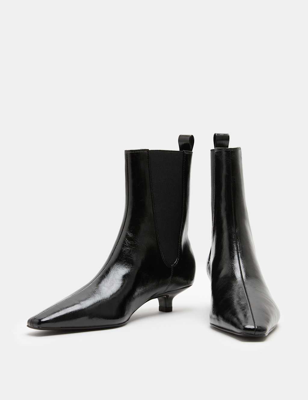 M&S Women's Patent Chelsea Kitten Heel Pointed Ankle Boots - 8 - Black
