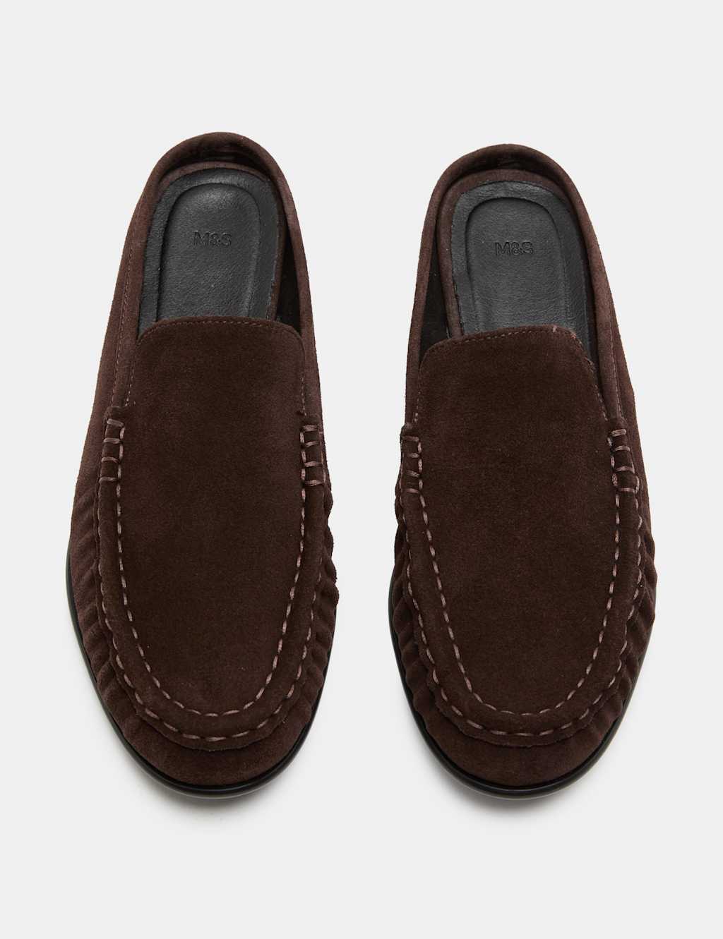 M&S Women's Suede Ruched Backless Flat Loafers - 5 - Brown