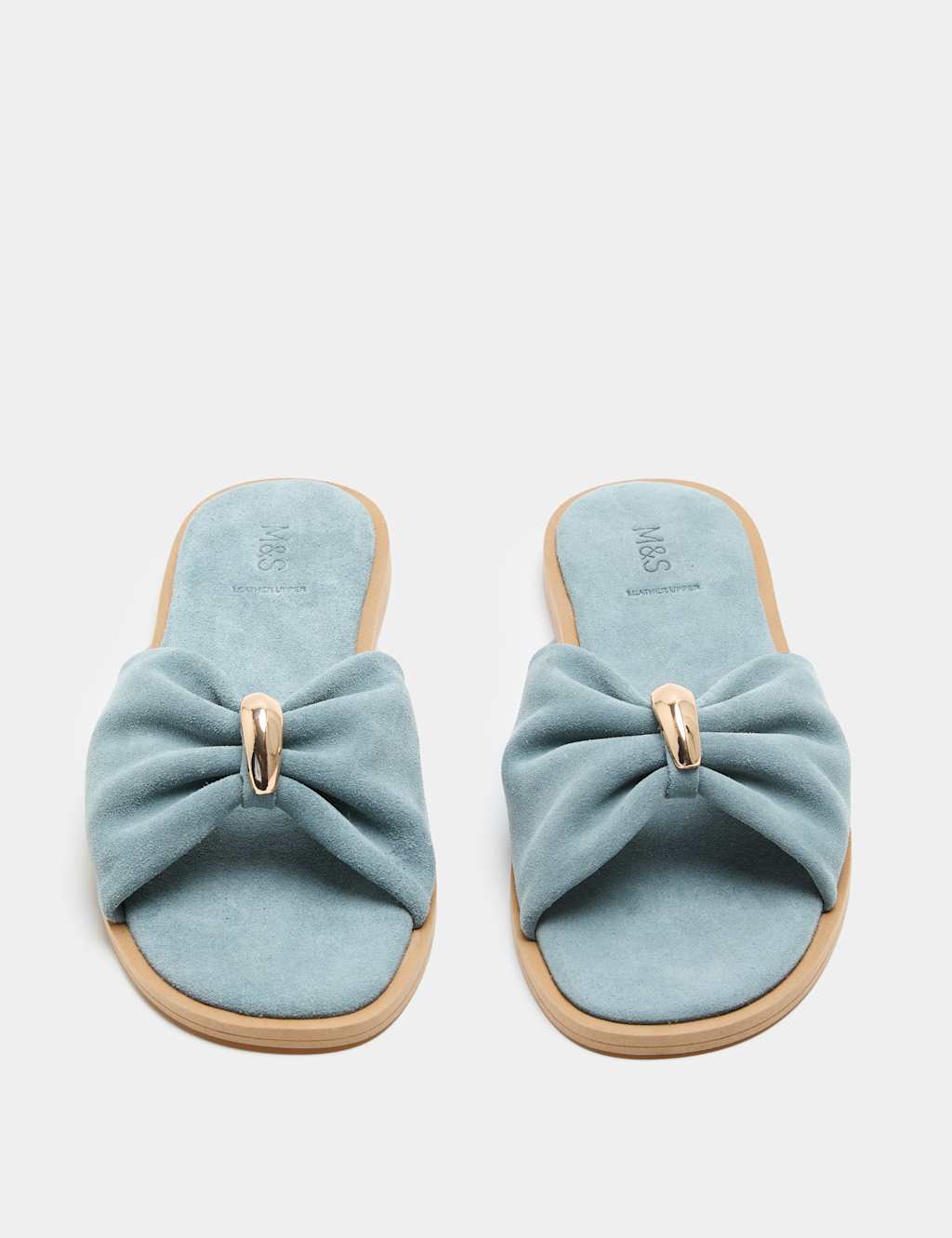 M&S Women's Suede Gold Trim Flat Mules - 3 - Light Blue