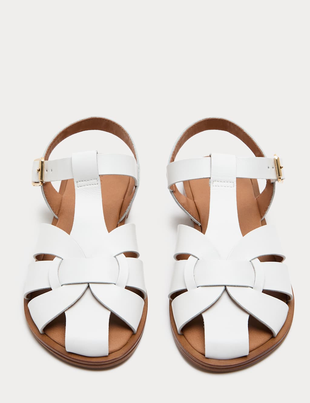 M&S Women's Leather Ankle Strap Flat Sandals - 4 - White