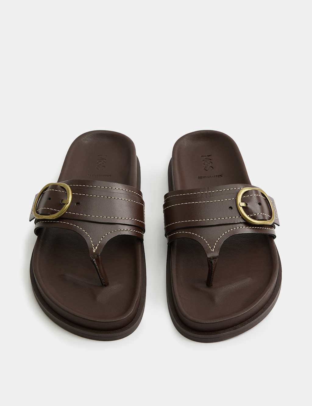 M&S Women's Leather Footbed Toe Post Sandals - 6 - Brown