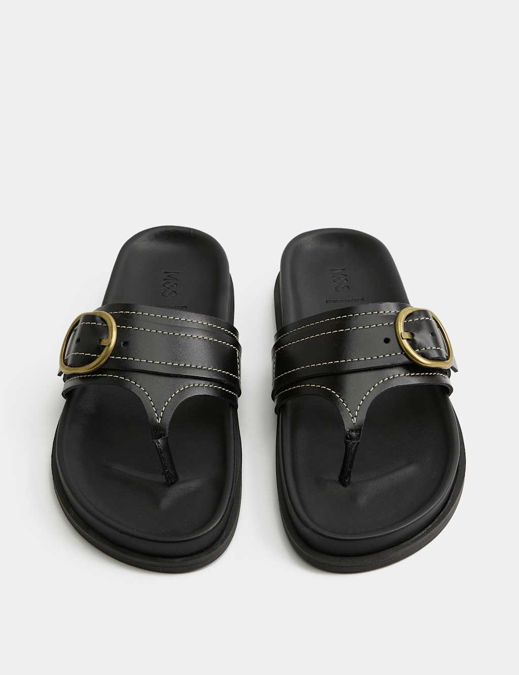 M&S Women's Leather Footbed Toe Post Sandals - 5 - Black