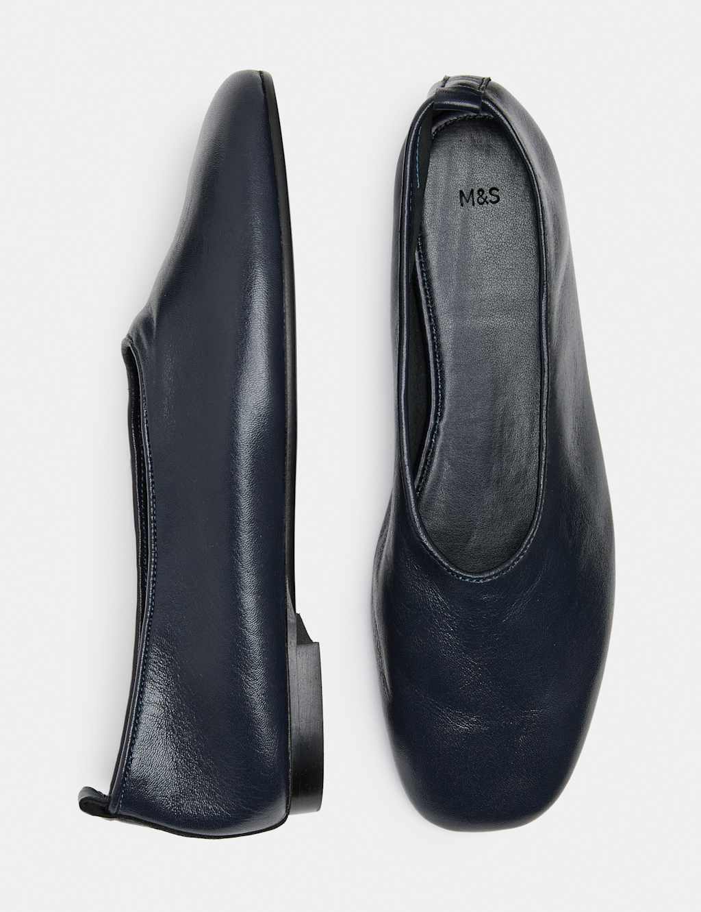 M&S Women's Leather High Vamp Flat Ballet Pumps - 5 - Navy