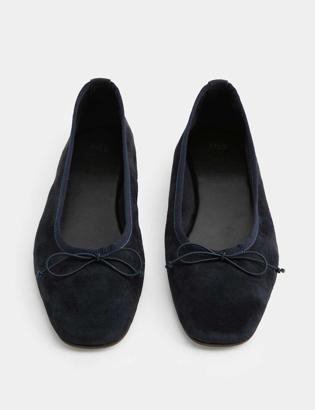 M&S Women's Suede Bow Flat Round Toe Ballet Pumps - 6 - Navy