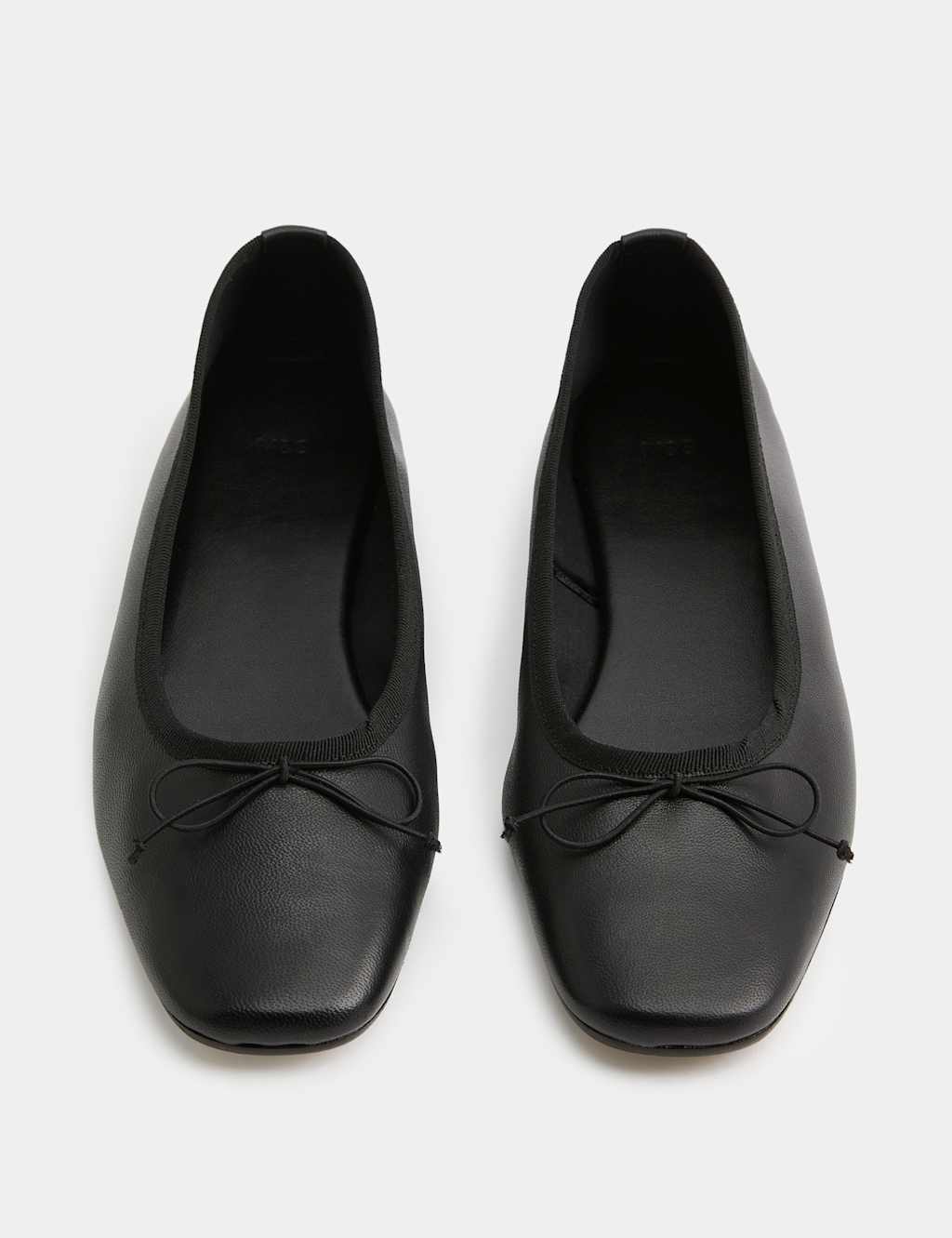 M&S Women's Leather Bow Flat Round Toe Ballet Pumps - 4 - Black/Black