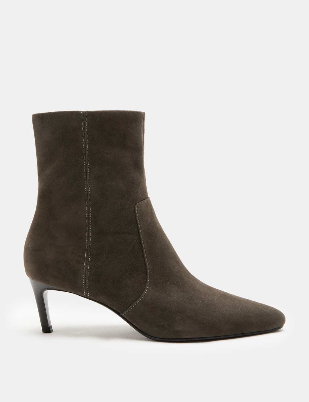 M&S Women's Suede Kitten Heel Pointed Ankle Boots - 3 - Dark Grey