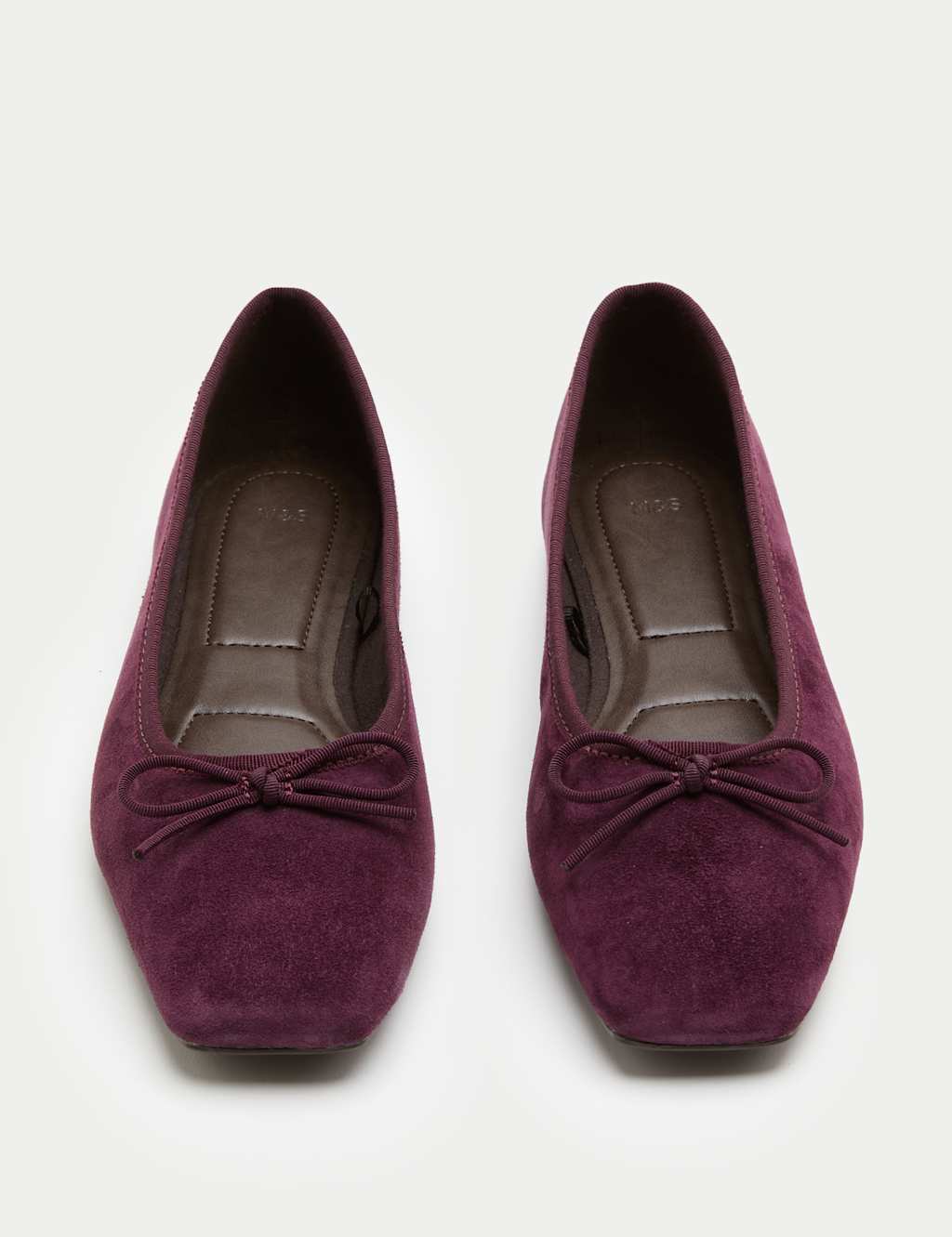 M&S Women's Suede Bow Square Toe Ballet Pumps - 5½ - Plum