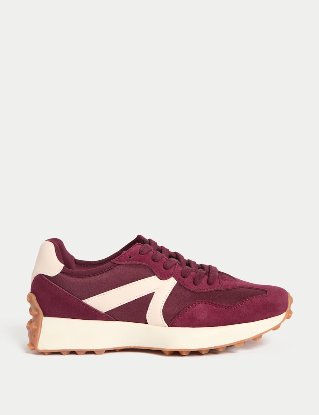 M&S Leather Side Detail Trainers Burgundy