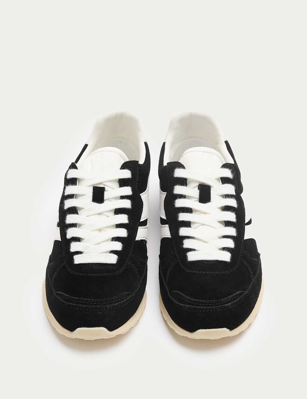 M&S Women's Suede Side Stripe Retro Trainers - 8 - Black