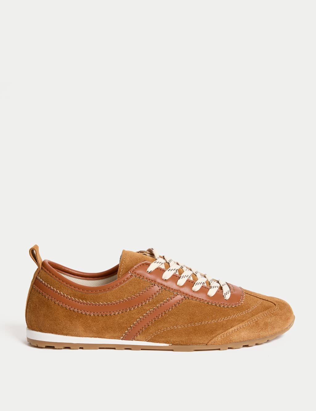 M&S Suede Side Stripe Retro Runner Trainers Tan