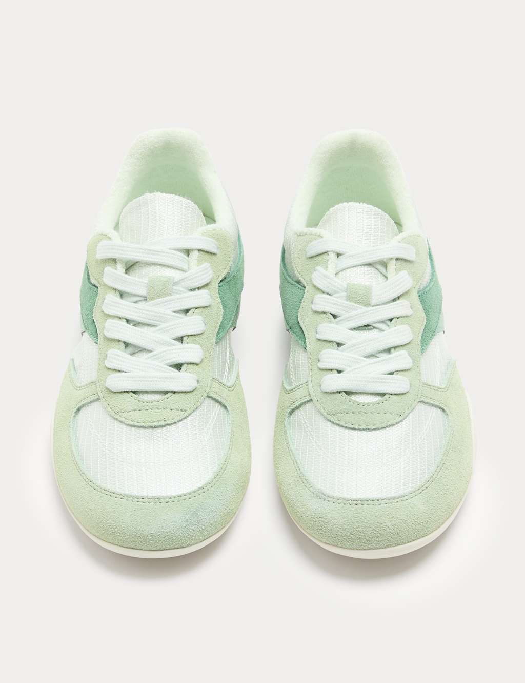 M&S Women's Leather Mix Side Detail Retro Runner Trainers - 5 - Green Mix