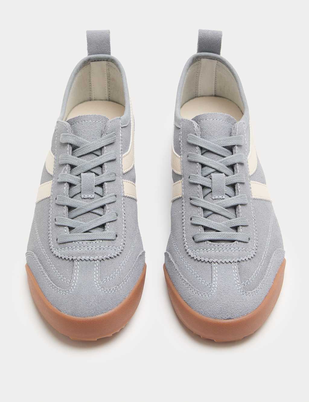M&S Women's Suede Lace Up Side Detail Runner Trainers - 7½ - Light Blue