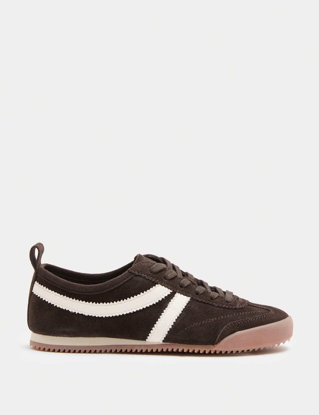 M&S Suede Lace Up Side Detail Runner Trainers Brown