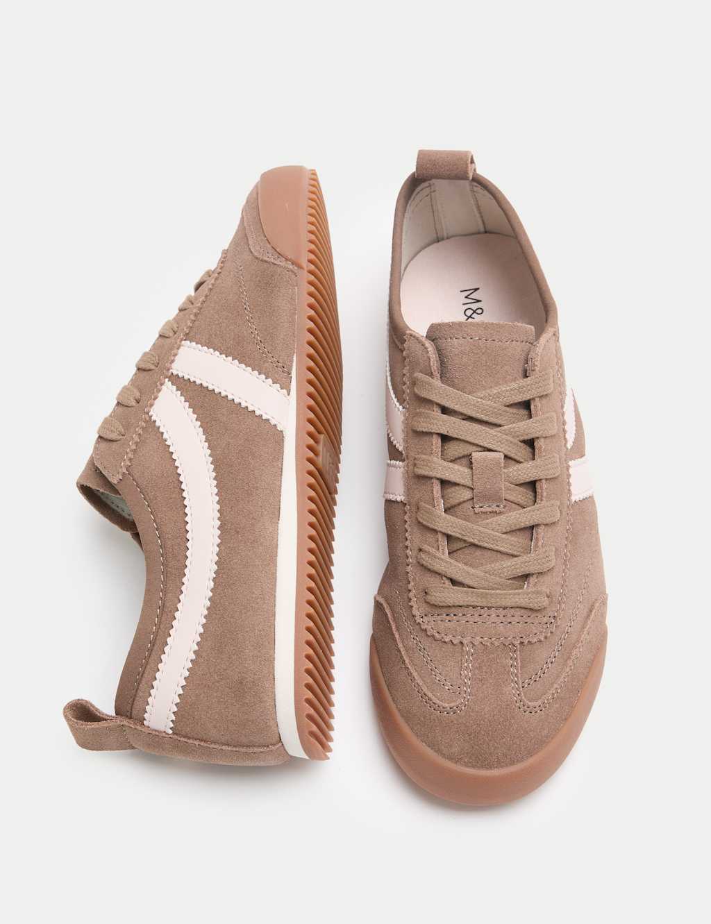 M&S Women's Suede Lace Up Side Detail Runner Trainers - 5 - Taupe