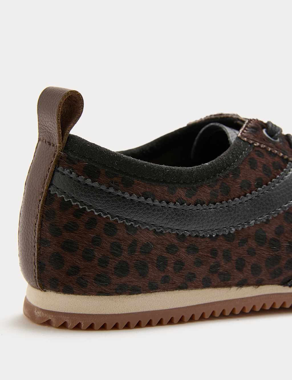 M&S Women's Leather Animal Print Side Detail Trainers - 4½ - Brown Mix