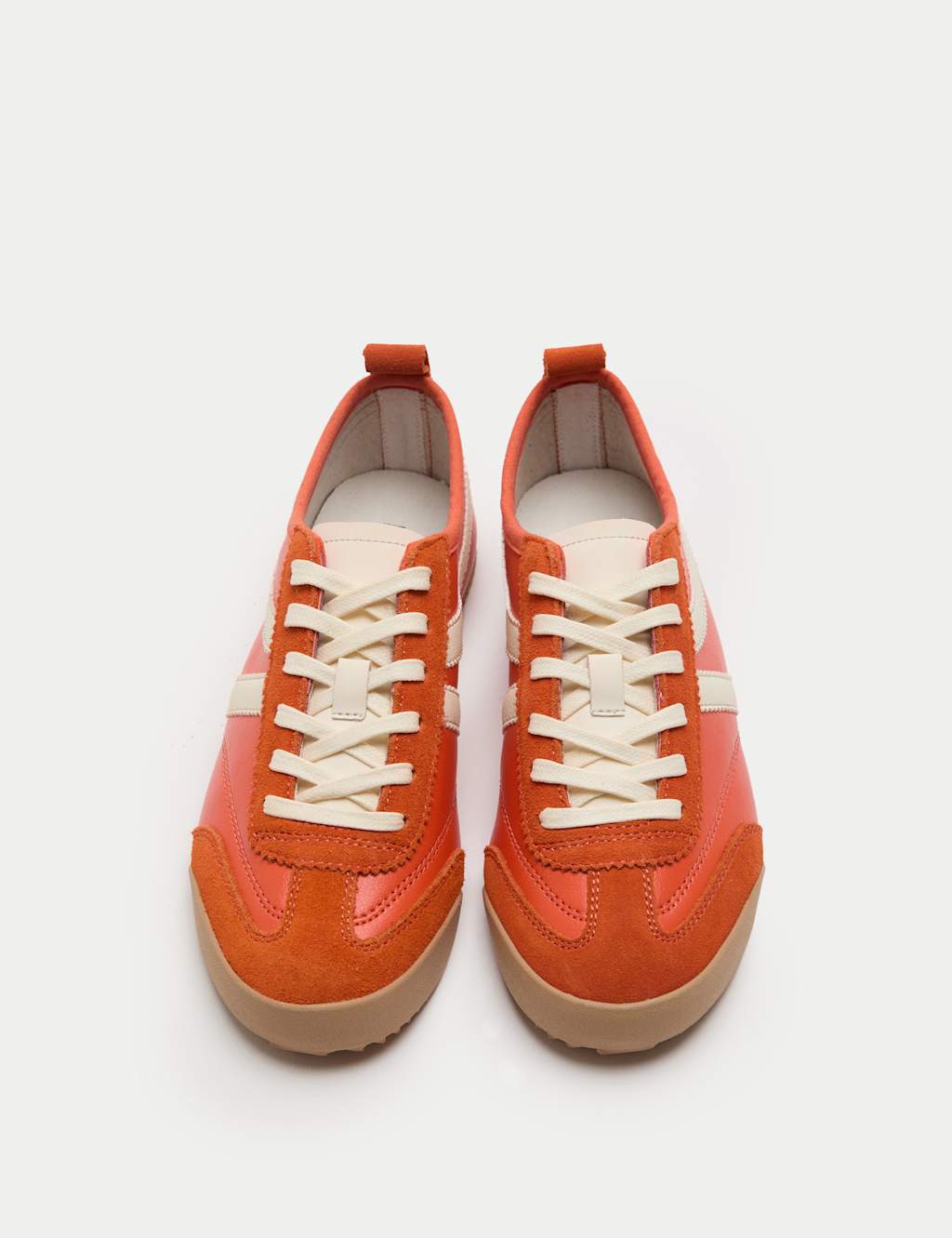 M&S Women's Leather Stripe Trainers - 4½ - Orange