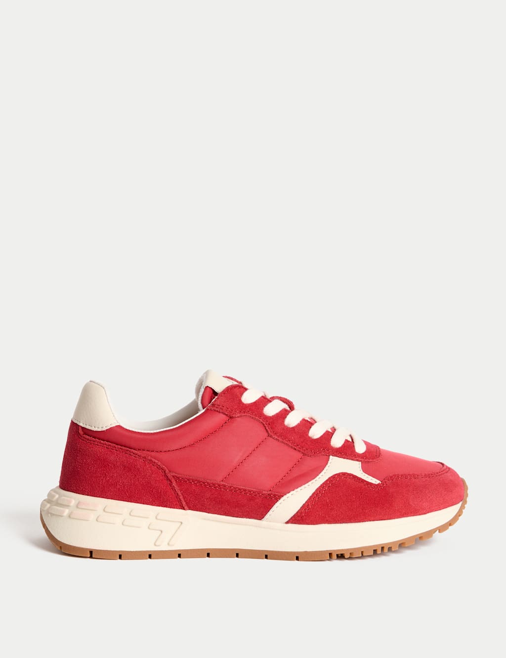 M&S Suede Panel Lace-Up Trainers Red