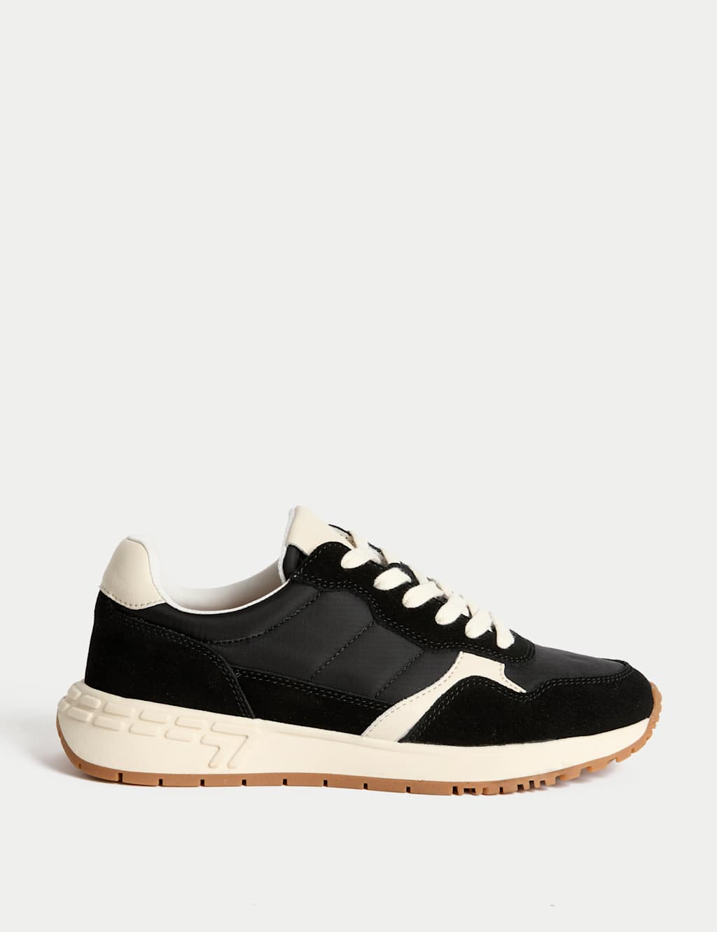 M&S Suede Panel Lace-Up Trainers Black