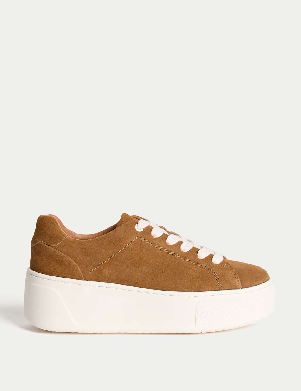 M&S Suede Lace Up Flatform Trainers Tan