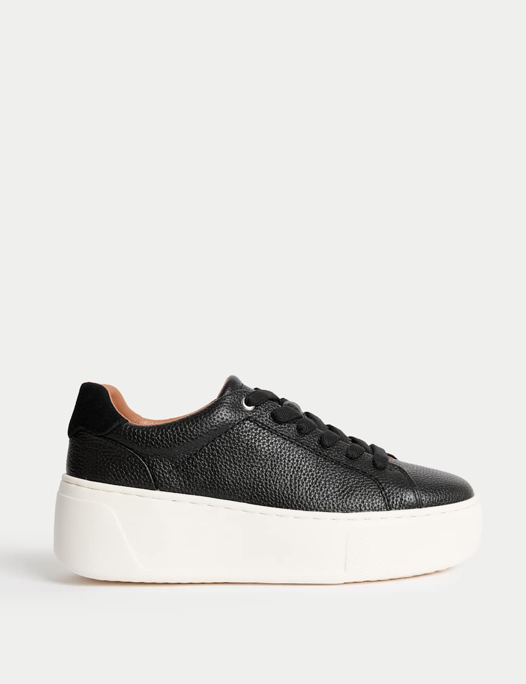 M&S Leather Lace Up Platform Trainers with Freshfeet Black