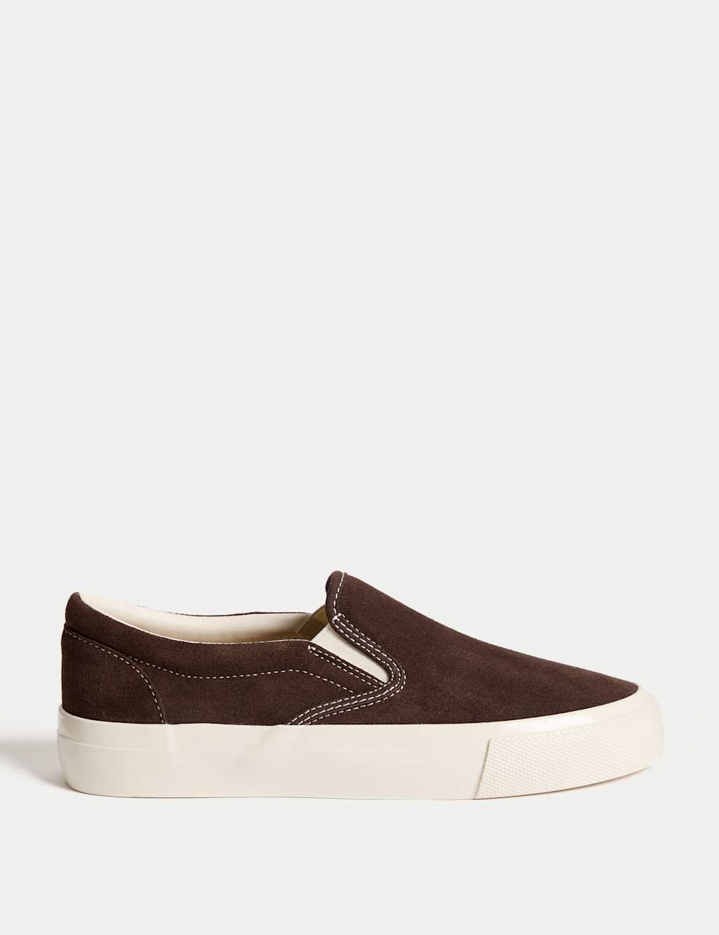 M&S Suede Slip On Trainers Dark Brown