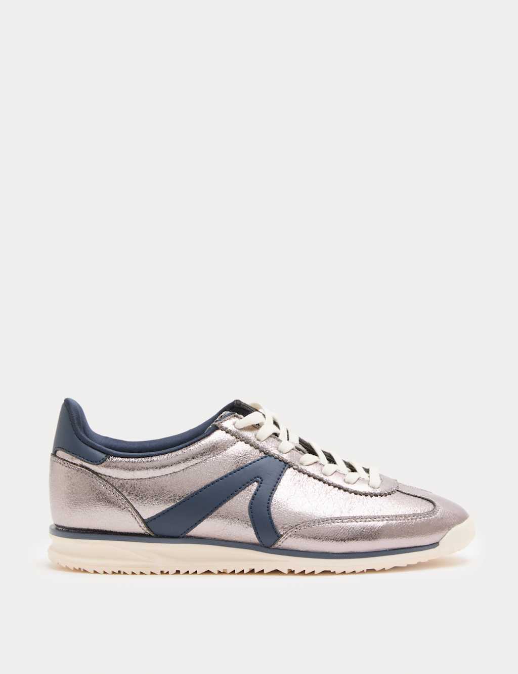 M&S Metallic Lace Up Side Detail Trainers Pewter