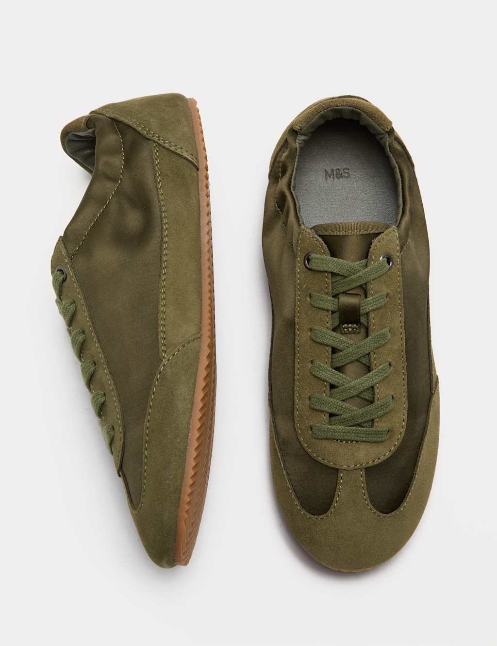 M&S Women's Satin Trainers - 8 - Olive