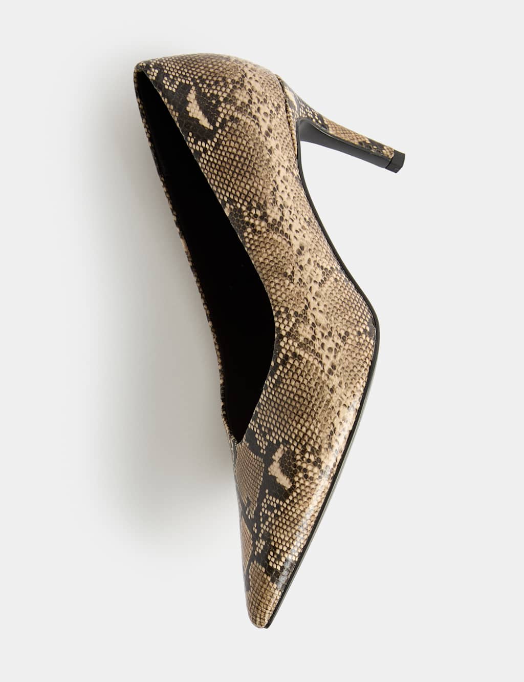 M&S Women's Snake Print Stiletto Heel Pointed Court Shoes - 3 - Cream Mix
