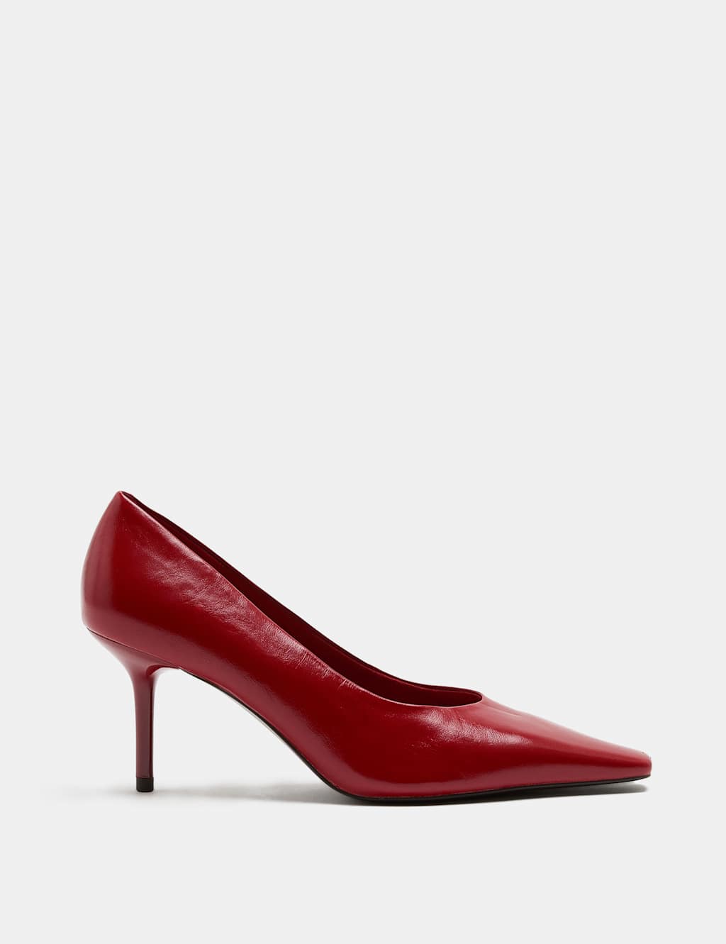 M&S Women's Leather Stiletto Heel Chisel Toe Court Shoes - 4½ - Red