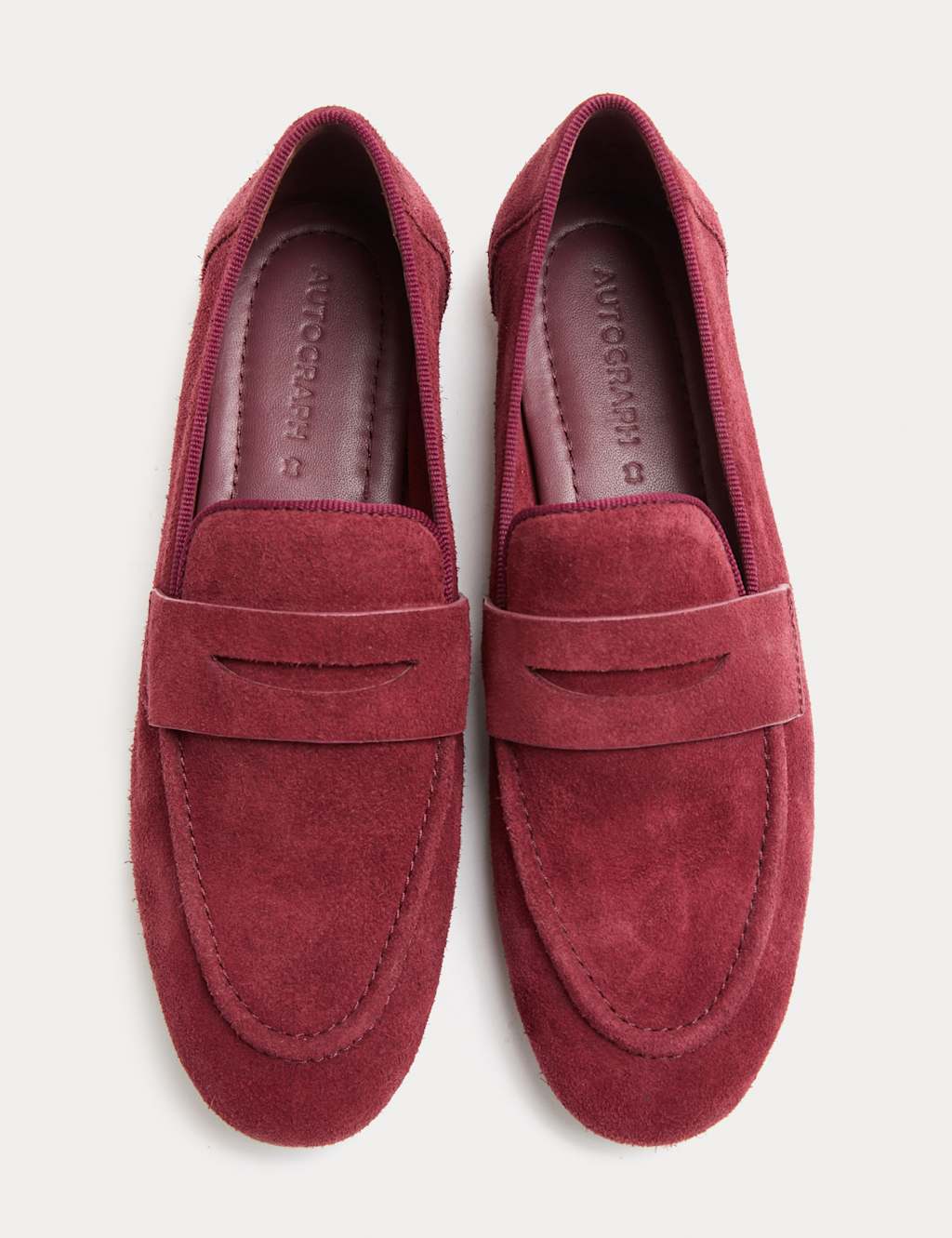Autograph Soft Suede Flat Loafers Dark Red