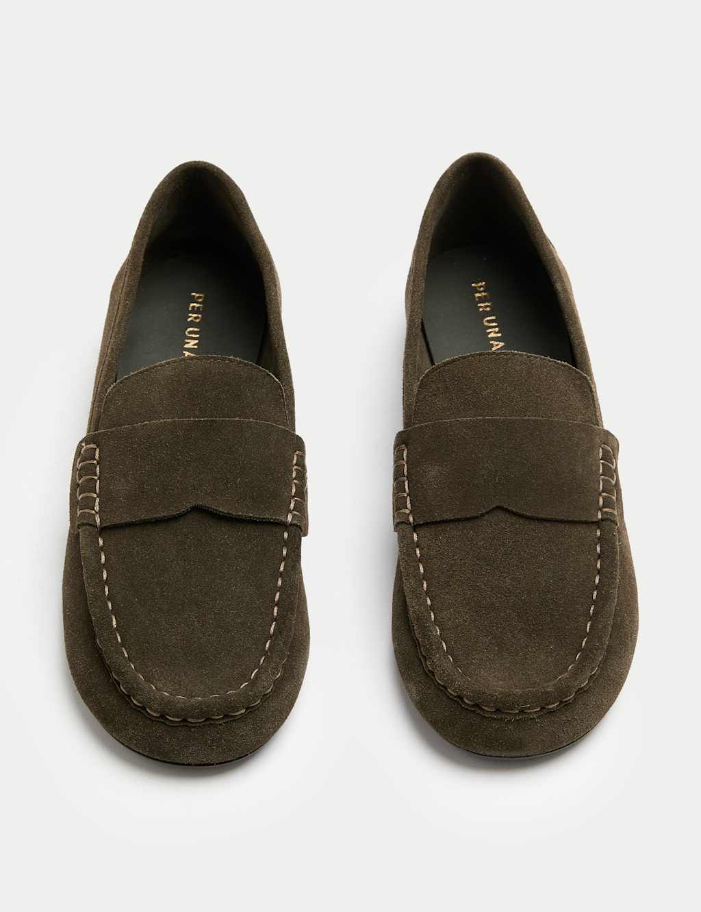 Per Una Women's Suede Contrast Stitch Flat Loafers - 4 - Olive