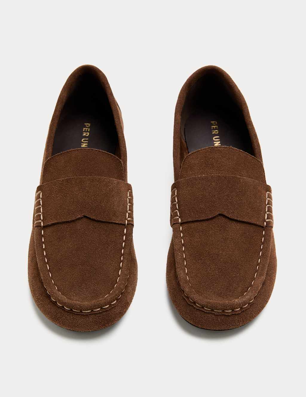 Per Una Women's Suede Contrast Stitch Flat Loafers - 3 - Dark Tan
