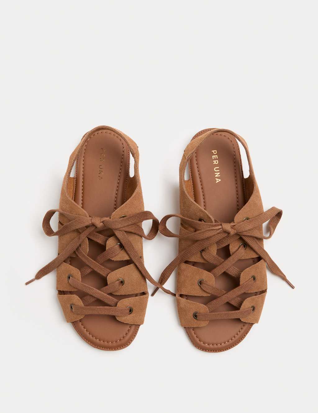 Per Una Suede Lace Up Flat Gladiator Sandals Tan