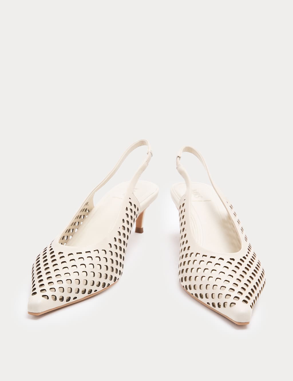 M&S Women's Leather Laser Cut Slingback Sandals - 5 - White