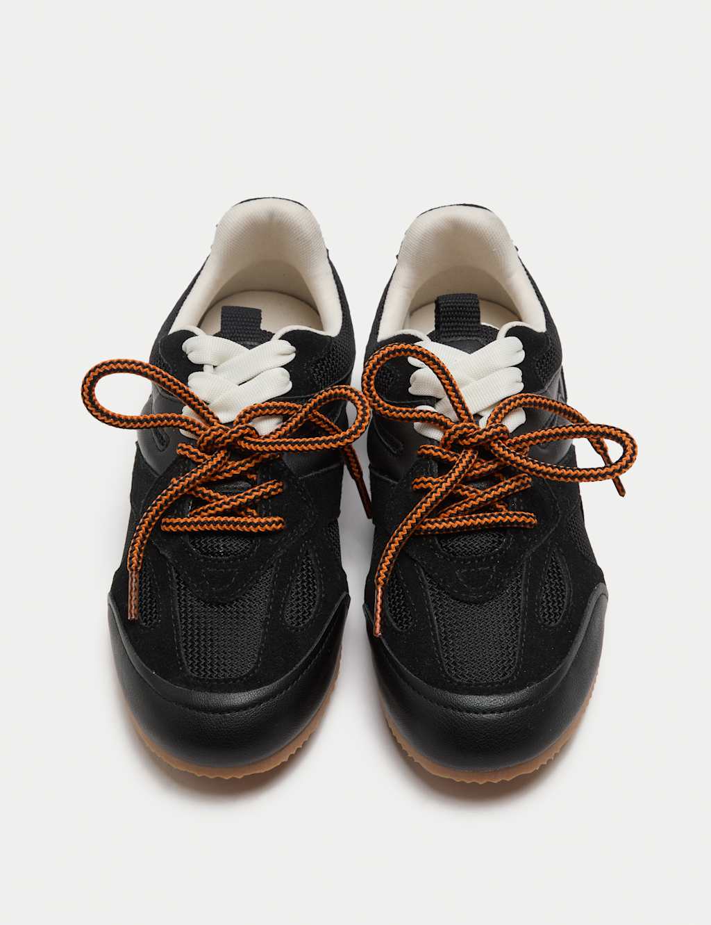 M&S Women's Leather Mix Lace Up Retro Trainers - 3 - Black