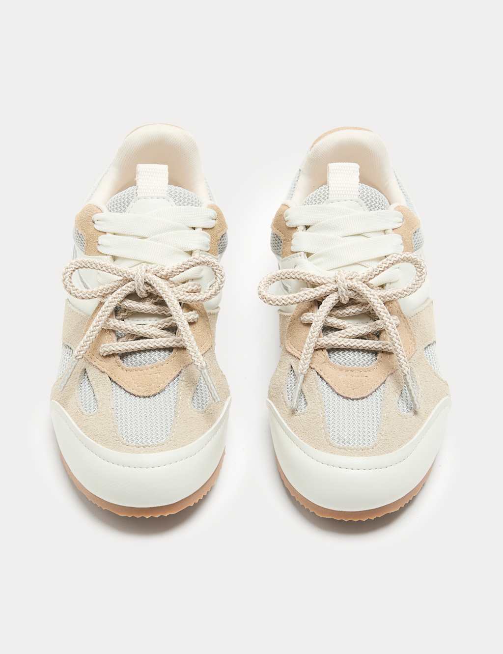 M&S Women's Leather Mix Lace Up Retro Trainers - 3 - White Mix