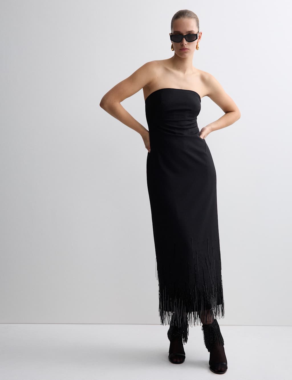 M&S x 16Arlington Wool Blend Embellished Tassel Midi Dress Black