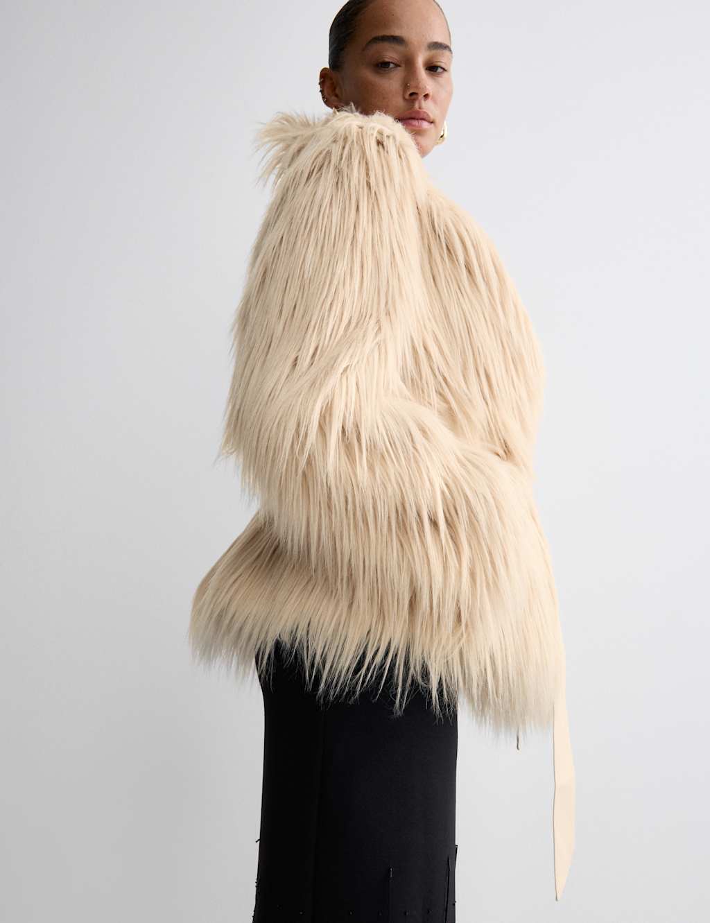 M&S x 16Arlington Faux Fur Belted Collared Relaxed Jacket Ivory