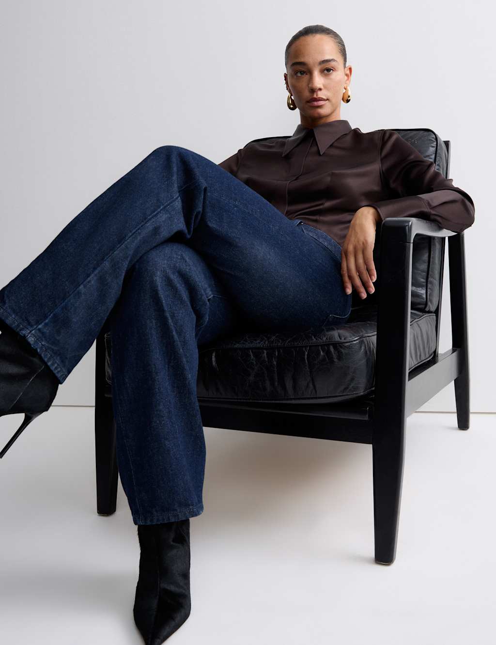 M&S x 16Arlington Pure Cotton High Waisted Wide Leg Jeans Dark Indigo