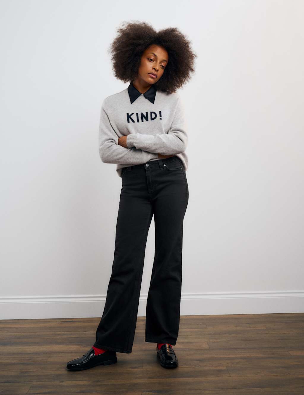 M&S x Bella Freud Cotton Rich High Waisted Wide Leg Jeans Black