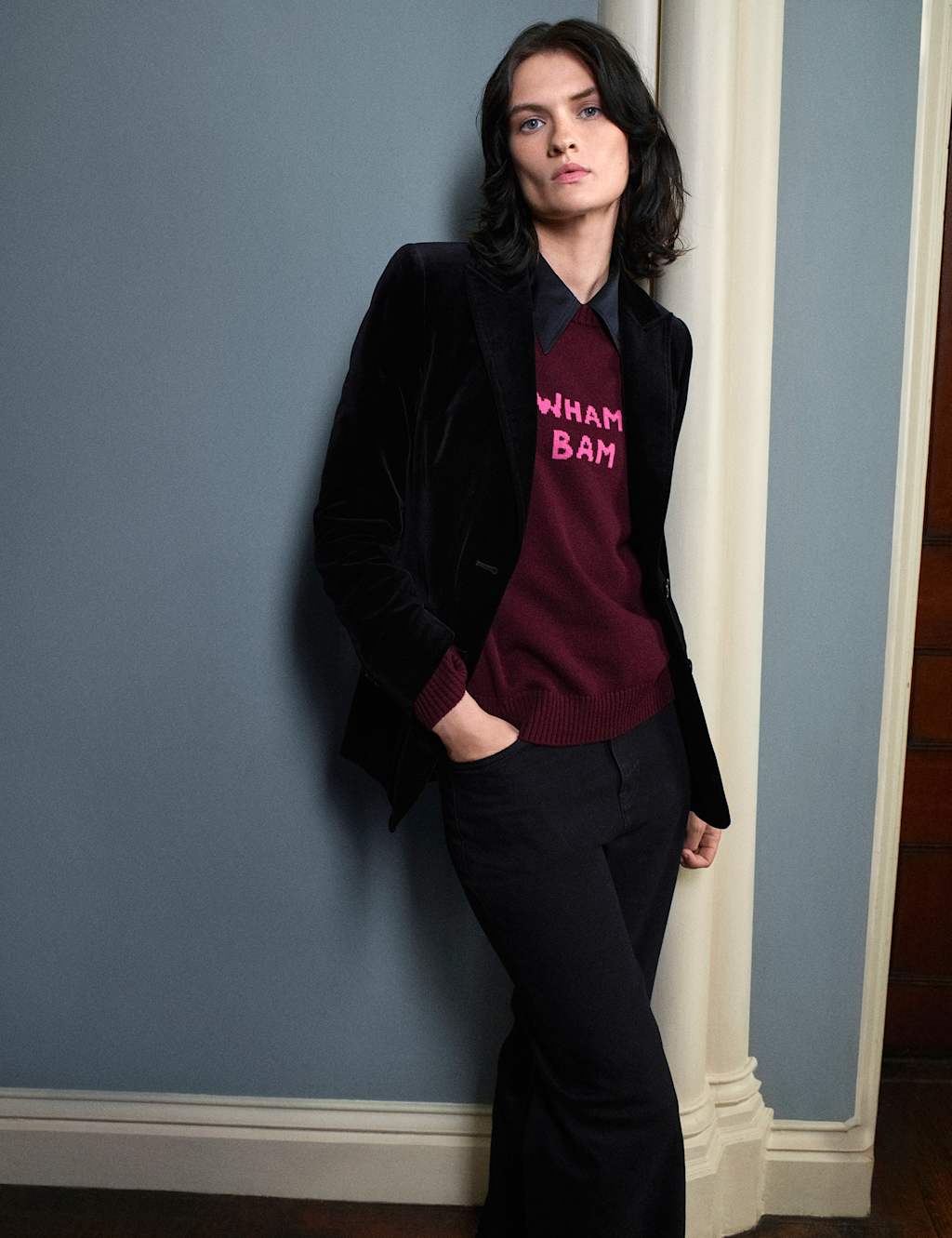 M&S x Bella Freud Merino Wool Rich 'Wham Bam' Relaxed Jumper Dark Burgundy