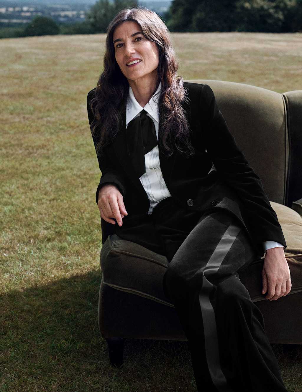 M&S x Bella Freud Velvet Straight Leg Trousers Black